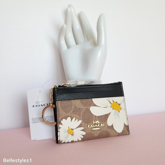 COACH Mini Skinny ID Case In Signature Canvas With Floral Print- Tan Multi 🎈⭐ - Picture 3 of 15